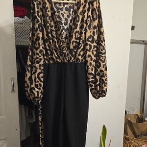 SHEIN Tan and Brown Wrap Dress with Bishop Sleeves